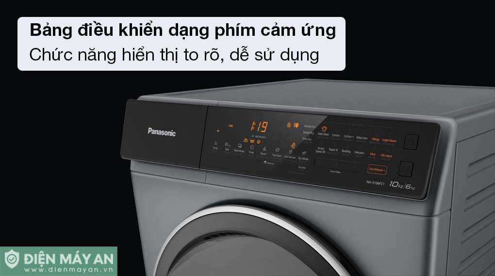 Máy giặt sấy Panasonic Inverter giặt 10 kg - sấy 6 kg NA-S106FC1LV